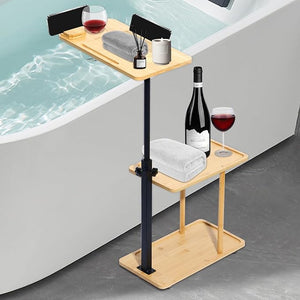 3 Layer Bath Tub Tray Table Liftable Freestanding Bamboo Bath Tray Caddy for Tub Against Wall Bath Table Tray Tub Shelf Bathroom Organizer Shelf for Luxury Spa and House Warming New Home