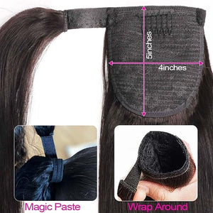 Hair Accessories Long Straight Hair Ponytail Extensions 12-26 Inch Wrap Around Ponytail Brazilian Real Hair Ponytail Black Wig Hair Bun Hair Pieces For Women(14inches 100g)
