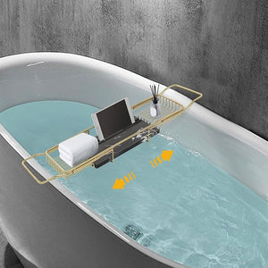 Stainless Steel Bathtub Tray, Expandable Marble Bathtray for Tub, 44.09 lbs Capacity Bath Caddy Tray for Bathtub Bathroom Accessories for Home Spa (Gold + Black)