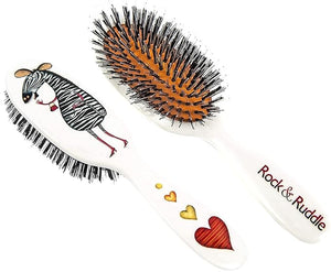 Rock &amp; Ruddle Natural Mixed Boar Bristle Hair Brush for Women and Kids (Small/Travel Size, 17.5cm) - Perfect for Wet or Dry Hair, Detangling Smoothing Blowdrying - Made in UK - Mrs Zebra Design