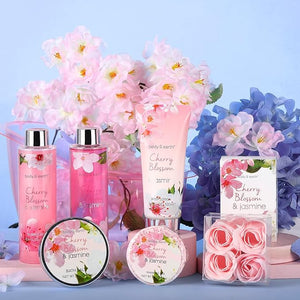 Body &amp Earth Gift Baskets for Women Bath and Body Set for Her Cherry Blossom &amp Jasmine Spa Gifts for Women Christmas Gifts Regalos Para Mujer