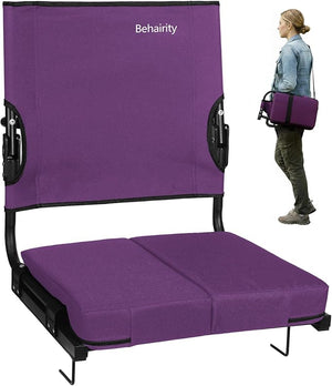 Portable Stadium Seat for Bleachers with Back Support Wide Padded Bleacher Chair with High Back and Thick Cushion for Adults Folding Stadium Chair for Football Sports Events (Purple)