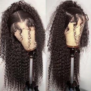 Deep Wave Human Hair Wig 250% Density 13x6 Mongolian Lace Front Deep Curly Lace Front Wigs Human Hair Pre Plucked Deep Wave Frontal wig For Black Women Full And Thick (28 Inch, 13x6 Wig)