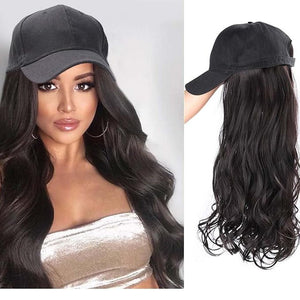 Women Baseball Cap Wig - Long Curly and Wavy Sunshade Integrated Wig