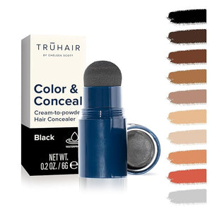 TRUHAIR Color &amp Conceal Waterproof Root Touch Up Hair Color Concealer - Hair Cover up for Gray Coverage and Hairline Filling - 11 Hair Colors Available (Black)