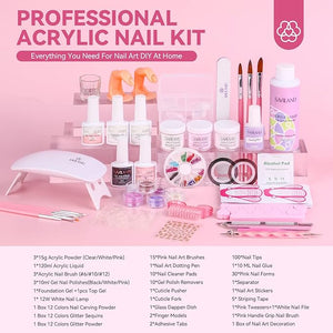 SAVILAND Acrylic Nail Kit with Everything: Professional Nails Kit Acrylic Set For Beginners Gel Polish Kit U V Lamp Starter Full Nail Supplies Decoration DIY Home Salon