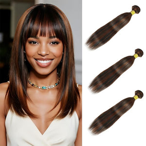 Highlight Straight Human Hair Bundles 26 28 30 Inch Brazilian Remy Virgin 10A Straight 3 Bundles Human Hair Hair Extensions Bundles P1B/30 Highlight