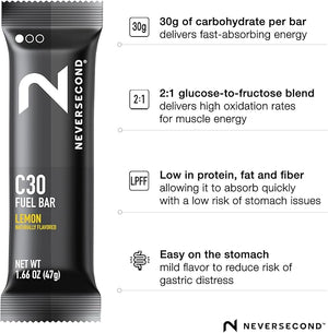 Neversecond C30 Fuel Bar Fast-Absorbing Carbs Never2 C30 Fuel Bars for Performance &amp Endurance Nutrition for Triathlons Cycling Running &amp Endurance Training