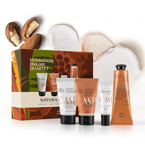 natura - Brazil Nut Dream Quartet Minis Set (4 Travel Size Products) - Castanha Hydration - Bar Soap Shower Cream Body Lotion and Hand Cream - Gift Box - Vegan Skin Care - Beauty from the Amazon