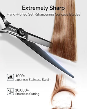 ULG Hair Cutting Scissors Shears Set 7 Inch Professional Barber Thinning Scissor Hairdressing Texturizing Edge Razor Comb Clips 8 Pcs Stainless Steel Haircut Kit for Salon &amp Home (Black)