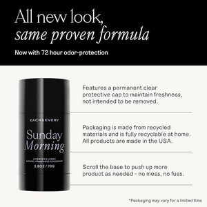 Each &amp; Every Aluminum Free Deodorant for Women &amp; Men - All Natural Deodorant for Sensitive Skin, EWG Verified - Clean, Baking Soda-Free, Plant-Based Fragrance, Lavender &amp; Lemon, 2.5oz, 3-P