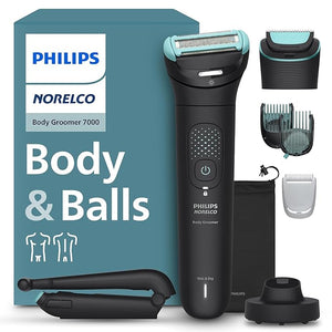 Philips Norelco Body Groomer 7000 Series Men's Whole Body Groomer Contour-Following 2D Flexing Head Triple Protect Shave System &amp Intimate Body Hair Trimmer 100% Showerproof BG7480/50
