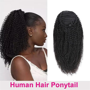 Hair Buns Hair Piece 10-28 Inch Drawstring Ponytail Real Hair Mongolian Black Curly Ponytail Hair Extension Hairpin Ponytail Wig Hair Bun Hair Accessories For Girls ( Color : A  Size : 24 inch )