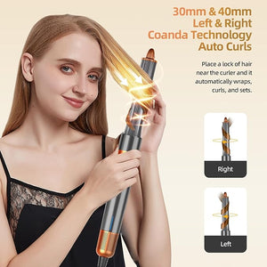 T-GOGO Hair Dryer Brush Professional: 6 in 1 Hot Air Hair Styler &amp Dryer Set Powerful Hair Air Curling Iron High-Speed Negative Ionic Blow Dryer Auto-Wrap No Heat Damage (Yellow)