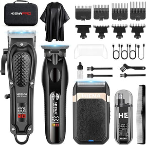 HIENA PRO Hair Clippers for Men Professional, Cordless Barber Clipper &amp; T-Blade Beard/Hair Trimmer Set, Electric Razor Foil Shaver Nose Trimmer Barber Kit, Men's Hair Cutting Kit (212 Set)