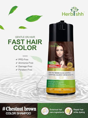Herbishh Chestnut Brown 3 in 1 Hair Dye Shampoo 400 ML PPD Free + Hair Color Stain Protector ? Dye Shield or Defender for Skin