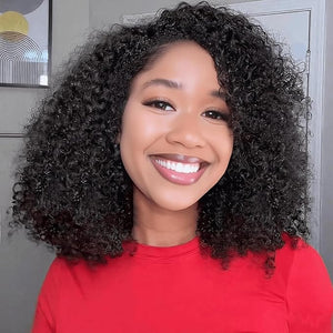 Half Wig Human Hair - 200% Density Curly Half Wig 3 In 1 Wear Go Glueless Wigs 16 Inch Drawstring Seamless Kinky Curly Flip Over Headband Wig Human Hair Beginner Friendly