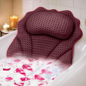 Bath Pillow RUVINCE Ergonomic Luxury Bathtub Pillow with HeadNeck Shoulder and Back Support 4D Bath Pillows for tub with 6 Powerful Suction Cups Fits All Bathtub Spa Tub Hot Jacuzzi (Dark red)
