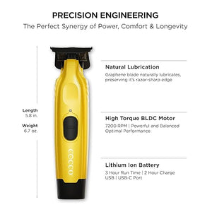 Cocco Hyper Veloce Pro Trimmer, Digital Gap Graphene Blade Edger, High-Torque Brushless BLDC Motor, Cordless, All-Metal Design, Lithium-Ion Battery, Charging Base Included
