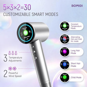 High-Speed Ionic Hair Dryer: 3Min Fast Dry with Brushless Motor - Quiet Lightweight hair care Blow Dryer with Diffuser &amp HD Display for Curly Hair&ampSalon&ampHome&ampTravel Hair Dryer for Wo