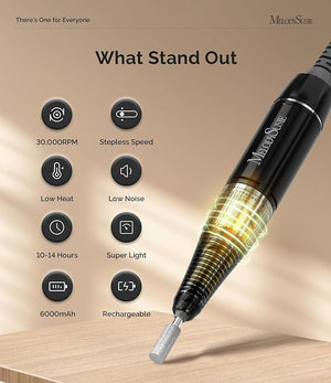 MelodySusie Entry-Level Clip-On Cordless Nail Drill SC320H 30000RPM Popular Classic E-File with LCD Display for Manicure Shaping &amp Gel Removal Perfect for Training Nail Art Practice &amp Home