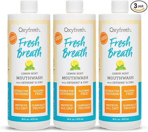 Oxyfresh Lemon Mint Fresh Breath Mouthwash ? Bad Breath Treatment ? SLS &amp Fluoride Free ? Alcohol Free Gentle Nonburning with Xylitol &amp Essential Oils ? 16 Fl Oz (Pack of 3)
