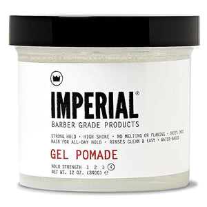 Imperial Barber Grade Gel Pomade - All Day Strong Hold No Flaking Water Based Reactivatable - Natural Men's Hair Styling Product 12oz