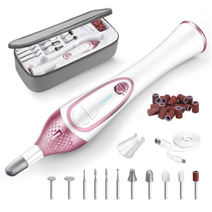 36-Piece Professional Manicure Pedicure Kit-Cordless Electric Nail File Kit20000RPM 11Pcs Bits4 SpeedRechargeable Pedicure Tool for FeetHand Foot Care Nail Drill Tool for Nail Grind Trim Polish