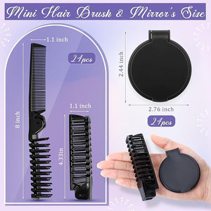 LemonRoad 48 Pcs Foldable Hair Brushes Set 24 Travel Compact Combs Folding Hair Brush 24 Compact Folding Makeup Mirrors for Women Men Homeless Charity Church Christmas Party Gift