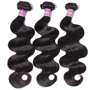 UNice Hair Brazilian Body Wave Human Hair 4 bundles 100% Real Unprocessed Virgin Human Hair Wavy Weave Extensions Natural Black Color 20 22 24 26 inch