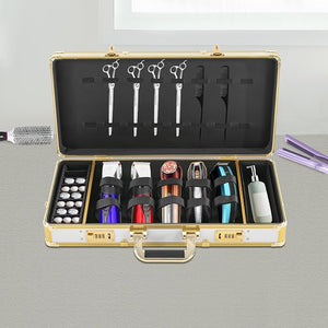 Professional Barber Supplies CaseBarber Case Clipper BagBeauty Salon Barber CaseHairdressing Tools Storage Case with Adjustable Shoulder Strap Secure Numlockfor Hair Stylist (White&ampGold)