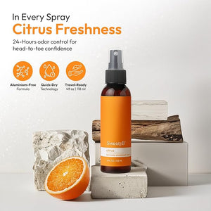 SweatyB¢ç deodorant spray - Odor Protection with whole body deodorant for women &amp men - Travel Size Skin-Safe Vegan &amp Made in USA - Citrus body spray - 4 Oz - Pack of 2