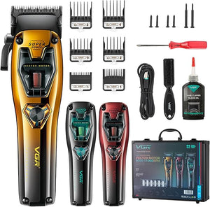 VGR 668 Hair Clippers for Men Professional 11000 RPM Vector Motor Barber Clippers Cordless Ceramic &amp DLC Blade Hair Cutting Kit Metal Body 3 Modular Replaceable Body Lids with Travel Case