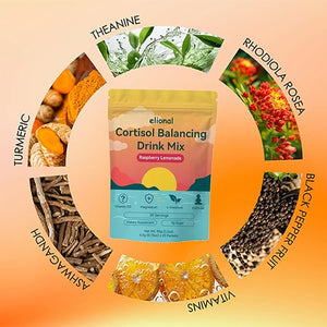Cortisol Drink Mix for Mental Clarity &amp Digestive Comfort ? Ashwagandha + L-Theanine Powder ? Raspberry Lemonade Flavor ? 20 Single-Serve Packets