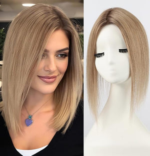 starluck Hair Topper for Women Real Human Hair 4.5*1.5Silk Base ombre Ash Blonde HairTopper No Bangs 100% Real Human HairToppers for Women with ThinningHair Cover Gray Roots