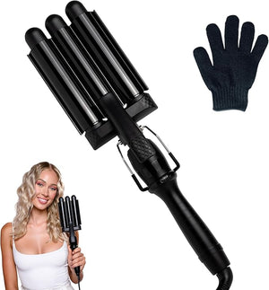 Mermade Hair PRO Hair Waver 1 - Hair Waver 3 Barrel 3 Barrel Curling Iron 1 Inch Ceramic Barrel Waver for Thick Thin Long or Short Hair - 1 Black