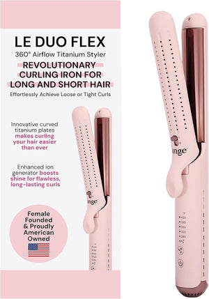 L'ANGE HAIR Le Duo Flex 360¡Æ Airflow Titanium Styler | Curling Iron with Adjustable Settings Creates Waves | Air Flow Styler Enhances Volume Locks | Dual Voltage Tool for All Hair Types (Blush)
