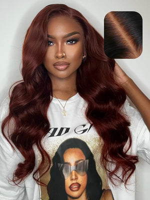 UNICE Bye Bye Knots 7x5 Pre Cut Lace Glueless Wig Reddish Brown Body Wave Wig Pre Bleached Invisible Knots Pre Everything Wig Human Hair Wig Pre Plucked 150% Density 14 Inch