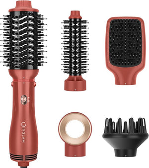 IG INGLAM Blow Dryer Brush Set, 5-in-1 Multi-Styler for Drying, Salon Blowouts, Smooth Curls, Sleek Styles, Ionic Hot Air Brush with Soft Tufts &amp; Nylon Bristles for Frizz-Free Hair, Strawberry Bro