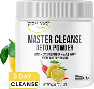 Grass Root Naturals Master Cleanse Detox Powder- Lemonade Detox 3-Day Plant-Based Supplement with Lemon Maple Syrup and Cayenne Diet 6.34oz Container