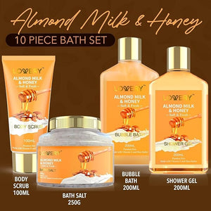 Christmas Gifts for Women Gift Basket for Women - 10 Pc Almond Milk &amp Honey Beauty &amp Personal Care Set - Home Bath Pampering Package for Relaxing - Spa Self Care Kit - Birthday Mom Anniversa