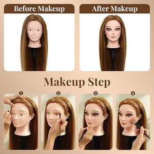 Mannequin Head with 80% Real Human Hair - 28 Inch Makeup Cosmetology Hairdressing Training Head Practice Doll Head Manikin Styling Head Braiding Mannequin Head #27