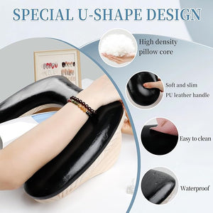 Arm Rest for Nails Tech U-shaped Manicure Nail Arm Rest Stand with Detachable Brackets Microfiber PU Leather Nail Cushion Hand Rest Pillow for Nail Table Salon Manicure Arm Rest Cushion (black)