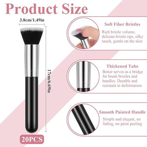 20 Pcs Flat Top Foundation Brush Makeup Brushes Blush Brush Liquid Foundation Brush for Liquid Cream Powder Blending Buffing Stippling Face Makeup Tool