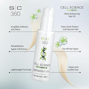 StyleCraft SC360 Cell Science Shine Enhancing Hair Oil - Lightweight Non-Greasy Serum with Apple Cell Extract Argan Jojoba &amp Grape Seed Oils ? Softens Adds Shine &amp Nourishes - 100ml