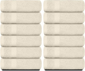 White Classic Luxury Cotton Washcloths 13x13 Inch - 650 GSM Turkish Cotton | Hotel, Spa, Bathroom Face Towel | 12 Pack, Ivory