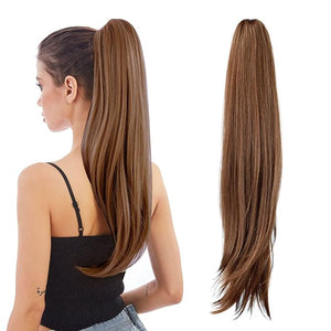 Ponytail Extensions, 24" Long Wavy Synthetic Hairpieces, Brown