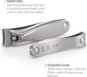 GERMANIKURE 6pc Manicure Set in Black Leather Case - FINOX Stainless Steel Tools Made in Germany, Glass Nail Care Supplies Made in Czech Republic ? Professional Cuticle and Nail Care Kit