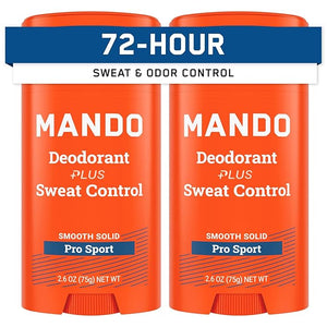 Mando Antiperspirant Deodorant Sweat and Odor Control for Men ? Extra Strength Smooth Solid Stick ? 72 Hour Performance ? Baking Soda Free Skin Safe ? 2.6 oz ? Pro Sport ? Pack of 2