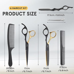 JASON Professional 10-Piece Haircut Scissors Set - 6.5 Thinning/Texturizing Scissors Straight Shears for Men Women &amp Home Salon (30 Teeth Black &amp Gold)